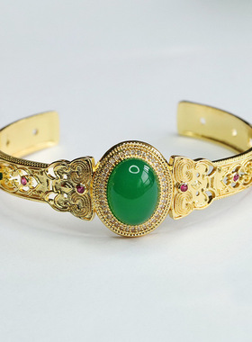 红玛瑙手镯绿玉髓黄玉髓手环手串新中式民族风手饰品女士款礼物