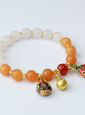 金丝玉手串白玉老型珠吞金兽手链男女士吉祥纳福礼物饰品复古风