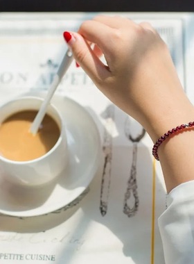 紫牙乌石榴石圆珠手链白金色ins时尚饰品水晶首饰女士款时尚礼品