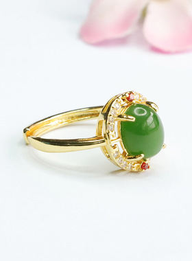 天然和田玉戒指菠菜绿碧玉指圈指环女士复古民族风饰品礼物玉石