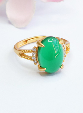 冰种绿玉髓戒指玛瑙指圈指环时尚新中式民族风饰品情侣闺蜜礼物