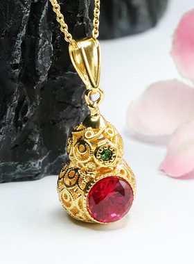 红刚玉吊坠培育红宝石福禄齐康葫芦项链女复古民族风饰品礼物珠宝
