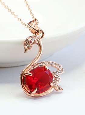 时尚红色天鹅吊坠项链新中式民族风女士款礼品气质文雅大气饰品