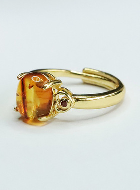 天然琥珀戒指花珀爱心指环指圈首饰新中式民族风饰品女士款礼物