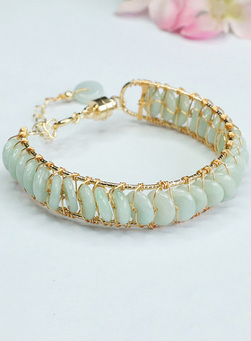 天然a货翡翠平安扣手环浅色玉石手链手串男女士吉祥纳福礼物饰品