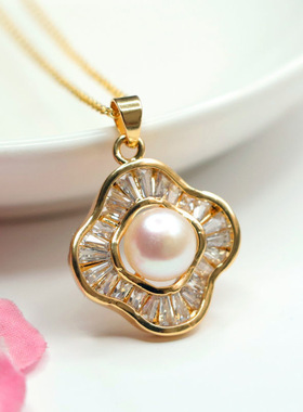 天然淡水珍珠吊坠四叶草项链饰品时尚ins风首饰女士礼品气质文雅