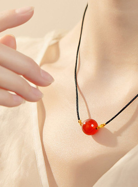 相思豆红玛瑙项链手链小红书同款手串女士时尚个性编织锁骨链饰品