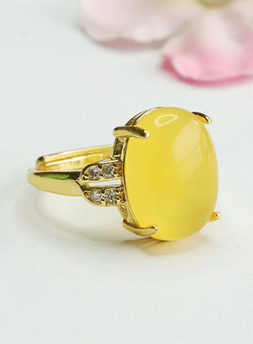 天然琥珀戒指蜜蜡指环指圈民族风首饰新中式民族风饰品男女士礼物