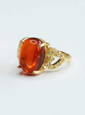 天然琥珀戒指血珀指环爱心指圈首饰女士复古民族风饰品节日礼物