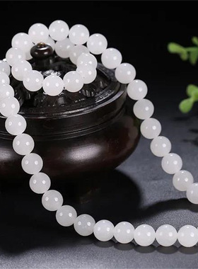新疆金丝玉项链白玉圆珠挂链玉石新中式民族风多圈手链毛衣链礼物