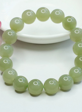 天然和田玉手链男女士素圈11mm圆珠湖水绿手串玉石玉器复古风饰品