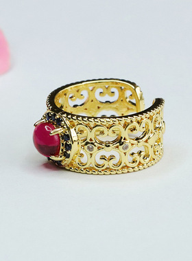 培育红宝石戒指红刚玉开口指环民族风女士款礼品气质文雅大气饰品