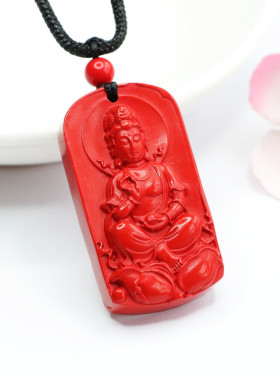 朱砂方牌坐莲观音吊坠红砂菩萨挂件男女士吉祥纳福礼物饰品复古风