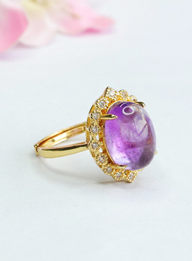 天然紫晶戒指紫色宝石指环指圈首饰女士复古民族风饰品时尚礼物