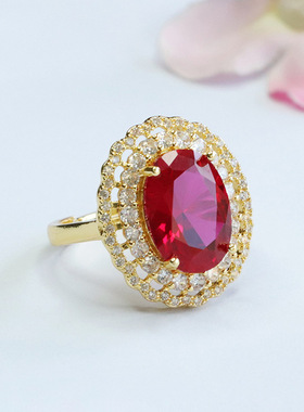 培育红宝石戒指红刚玉指圈高定首饰新中式民族风手饰品女士款礼物