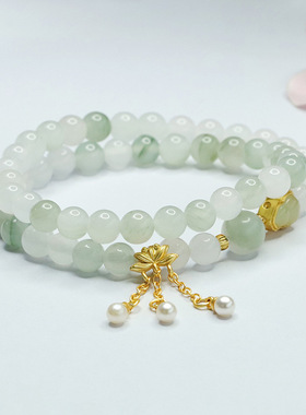 天山翠手串玉石福禄齐康葫芦莲花提溜双圈手链古风女士款国潮饰品