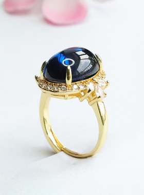 蓝色彩宝戒指培育尖晶石指圈珠宝新中式民族风手饰品情侣闺蜜礼物