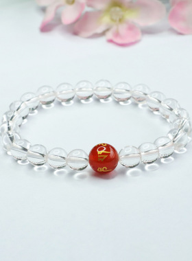 天然白水晶手串红玛瑙六字箴言手链新中式民族风手饰品男女士礼物