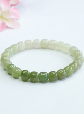 天然和田玉手串晴水渐变色老型珠时尚手链女士文雅大气礼物饰品