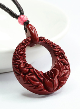 朱砂玫瑰花吊坠紫金砂挂件项链新中式民族风饰品男女士款时尚礼物