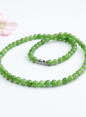 天然和田玉项链俄料碧色荡漾碧玉圆珠妈妈链珠宝生日母亲节礼物