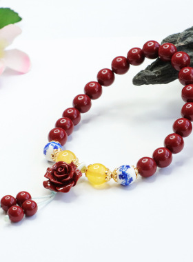 朱砂手串紫金砂玫瑰花圆珠手链女士款礼品气质文雅大气饰品礼物