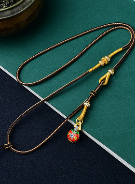 八宝罗盘配链编织绳无事牌平安扣黄金吊坠挂绳玉坠项链绳女款