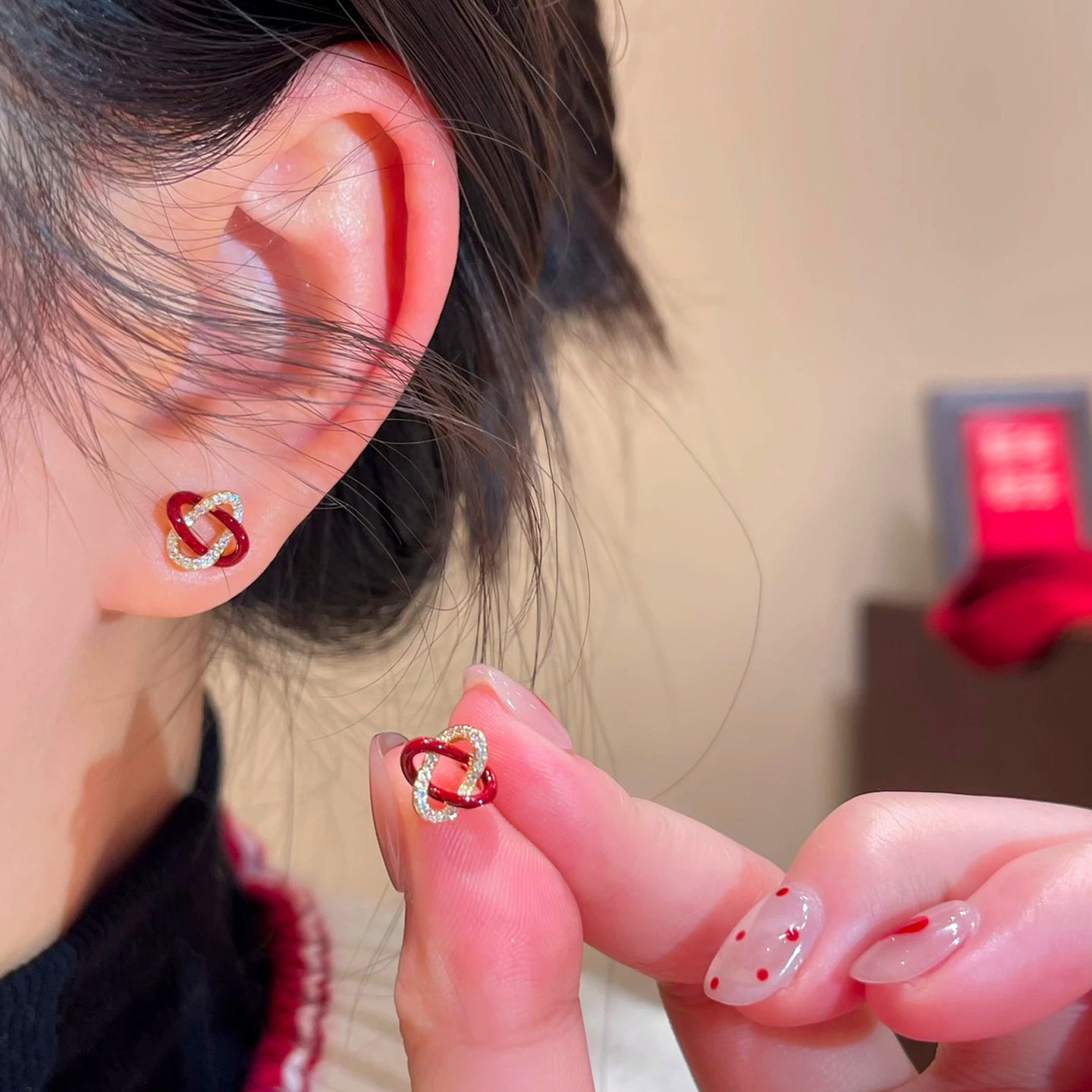 2026马年本命年耳钉同心结新年红色耳钉女高级感轻奢马年耳饰,淘宝优惠券,粉丝福利购,淘宝优惠卷