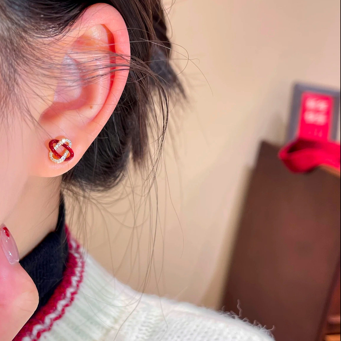 2026马年本命年耳钉同心结新年红色耳钉女高级感轻奢马年耳饰,淘宝优惠券,粉丝福利购,淘宝优惠卷