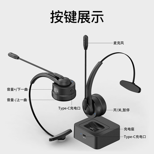 亿家通话务蓝牙耳机YB520客服专用头戴无线耳麦 高清降噪触控调音 - 图0