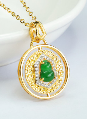 S925银镶天然A货翡翠吊坠冰种帝王绿福禄葫芦男女士小众个性饰品