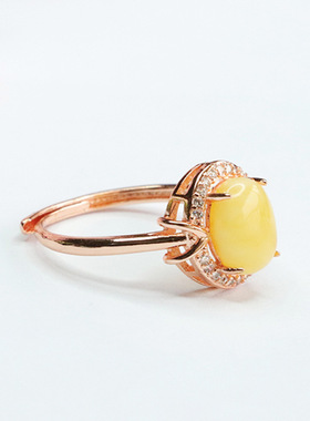 天然蜜蜡戒指黄蜜白花蜜琥珀指环新中式民族风手饰品女士款礼物