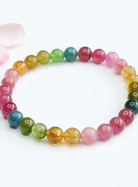 天然彩虹碧玺手串巴西老矿手链水晶彩宝甜美可爱少女风时尚饰品