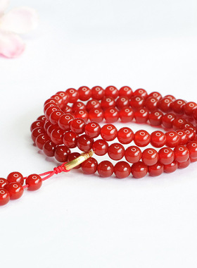 天然红玛瑙多圈手串玉髓带跑环流苏个性手链女国潮民族风手饰品
