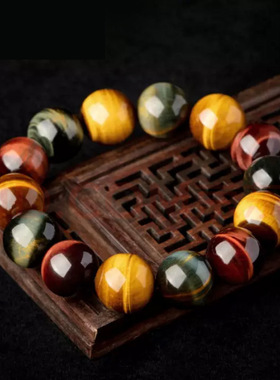 彩虎眼手串虎晴石水晶手链珠宝新中式民族风饰品男女士礼物把玩件