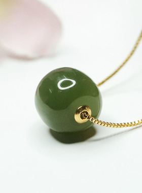 18K金镶天然和田玉路路通吊坠挂件首饰珠宝玉石女士古风礼物饰品