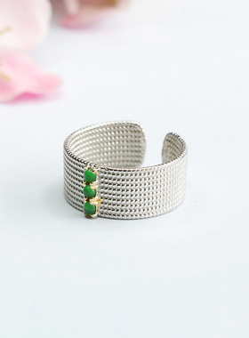 S925银镶天然A货翡翠戒指冰种帝王绿玉石女士复古民族风饰品礼物