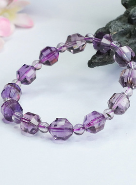 天然紫水晶手链紫色彩宝切面柱形手串男女款吉祥纳福礼物玉石饰品