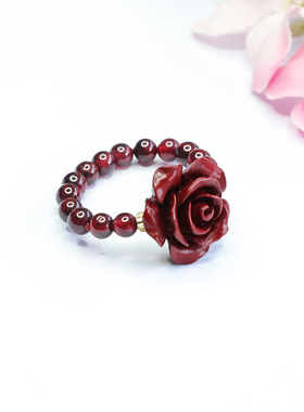 朱砂戒指紫金砂玫瑰花石榴石女士款时尚个性礼品气质文雅大气饰品