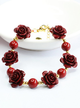 朱砂手串紫砂玫瑰花时尚手链新中式民族风手饰品女士闺蜜节日礼物