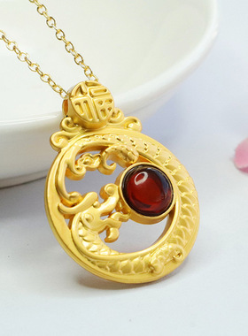 天然琥珀生肖龙吊坠血珀福龙项链珠宝新中式民族风饰品女士款礼物