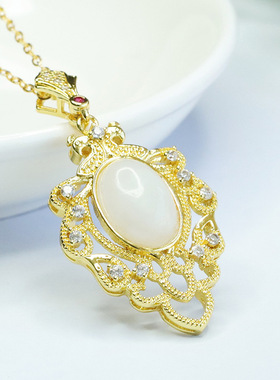 天然和田玉吊坠白玉叶子项链玉石吊坠女士复古民族风饰品节日礼物