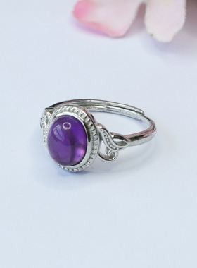天然紫水晶戒指紫色彩宝指环复古个性民族风手饰品女士闺蜜礼物