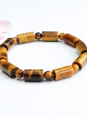 黄虎眼桶珠路路通手串手链虎晴石水晶彩宝新中式民族风手饰品礼物