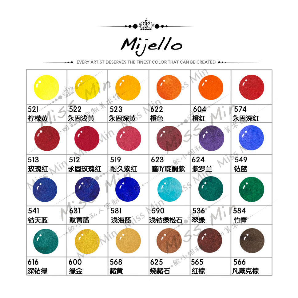 美捷乐 mijello 纯植物大师级金装 24色 36水彩分装 1ml迷你装