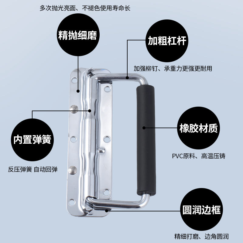 304不锈钢加厚弹簧折叠拉手工具箱提手木箱把手运输箱工业小拉手-图1