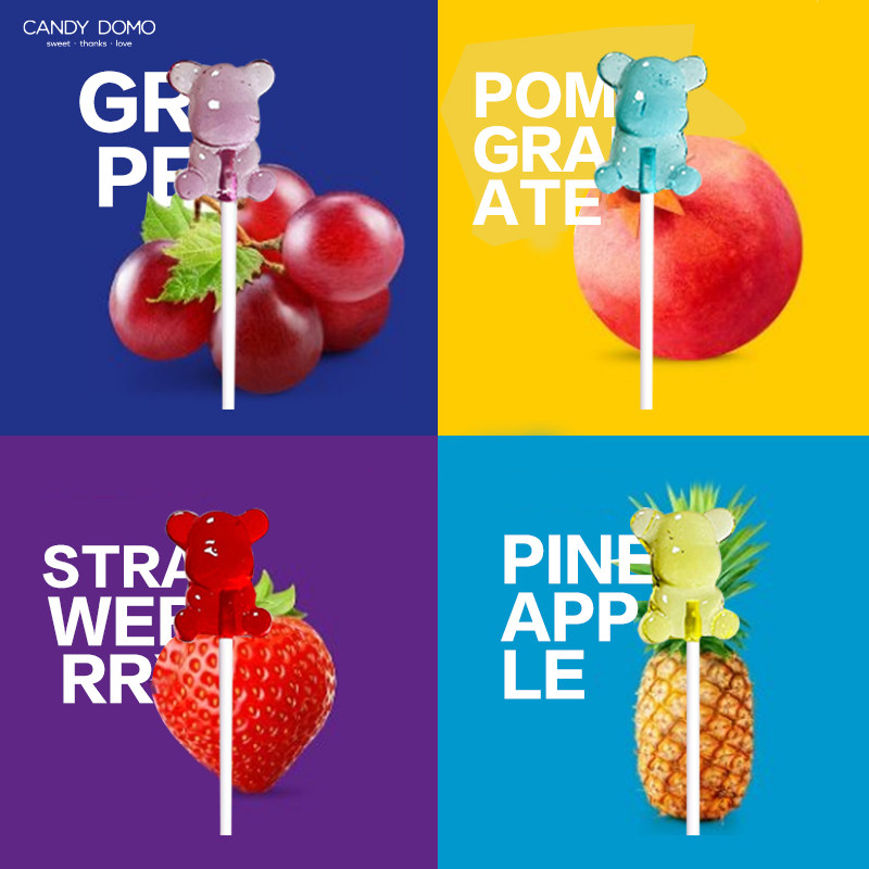 CANDYDOMO手工小熊无糖棒棒糖水果味7支装儿童零食新年糖果礼物,淘宝优惠券,粉丝福利购,淘宝优惠卷