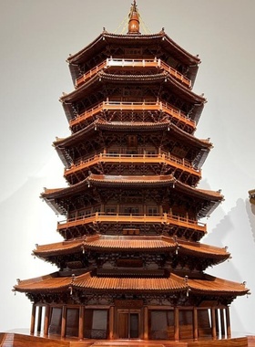 中式木雕古建筑模型家居礼品八角