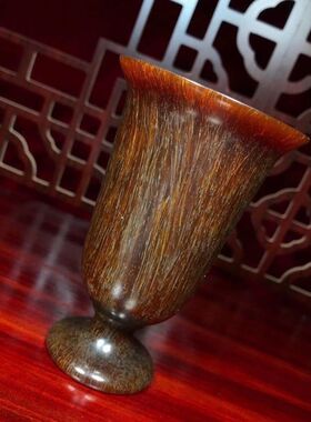 古玩文玩披毛犀杯高脚杯老气天然高脚酒杯杯子摆件酒杯古法收藏