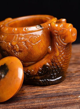 【保真】披毛犀套装壶纹理清晰稀品摆件可提高美感重653克